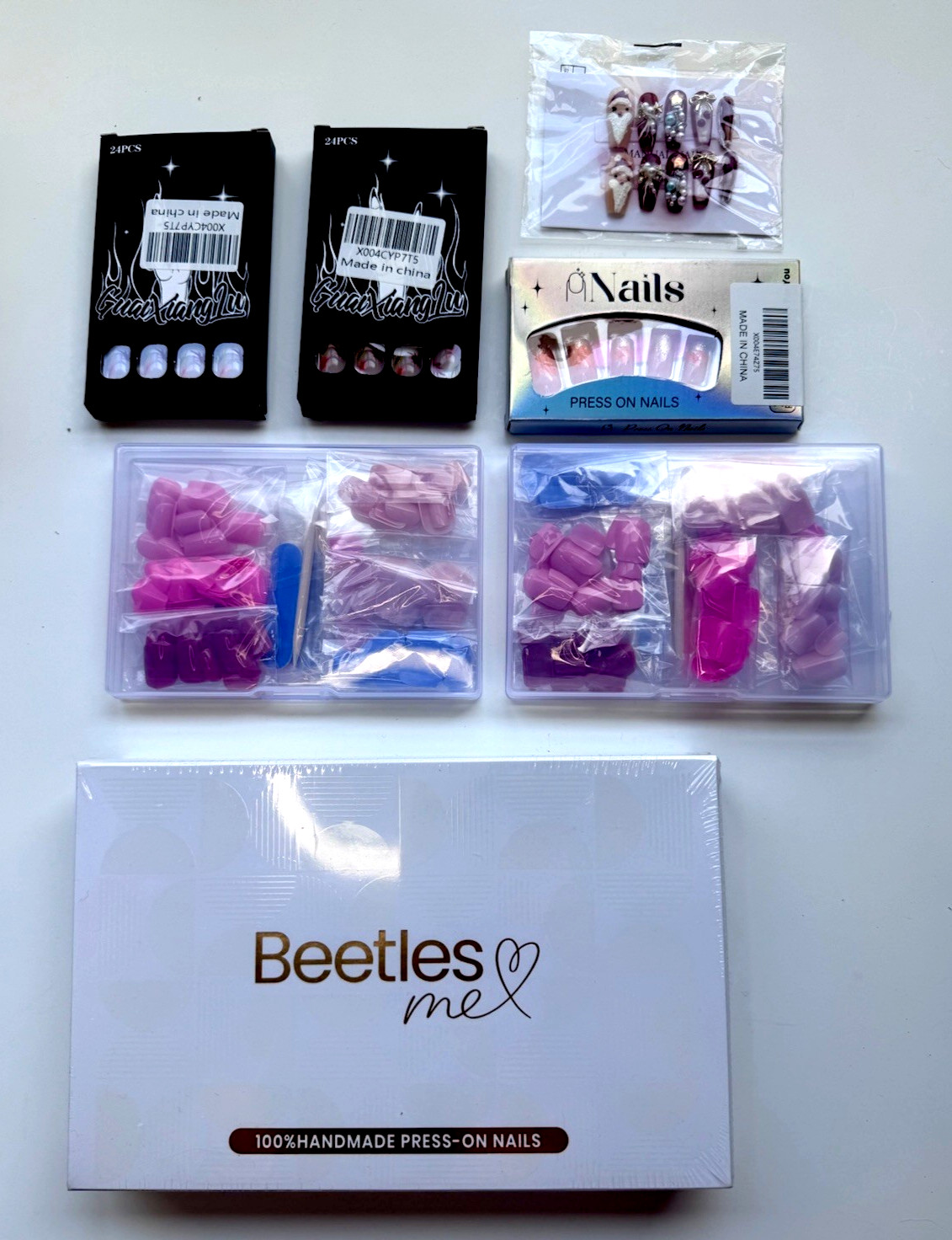Beetles Press On Nails Lot of 6 Mixed Nail Art Kits Manicure Set NEW