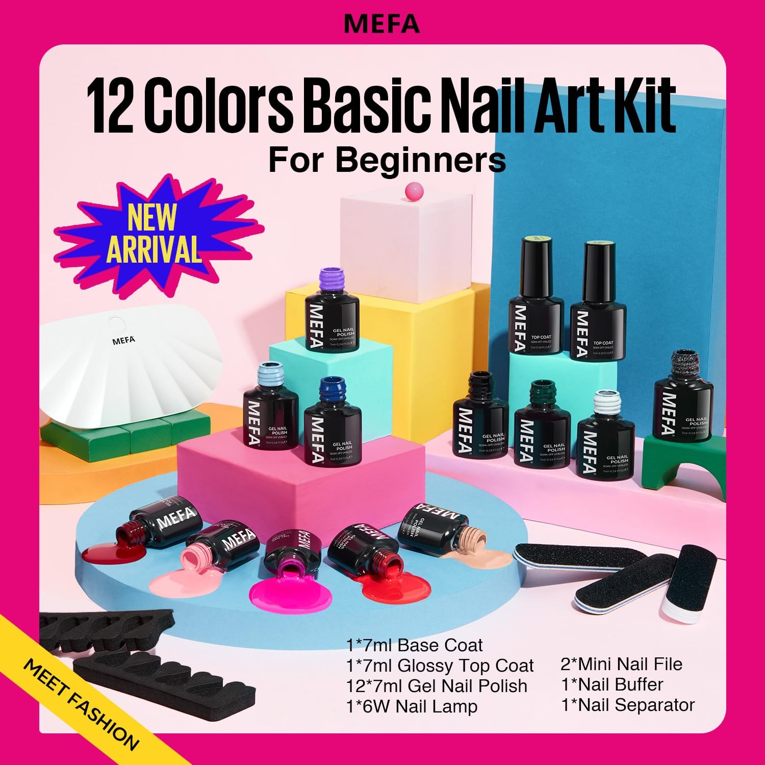 19 Pcs Gel Nail Polish Kit with U V Light, 12 Colors All Seasons Nude Milky W…
