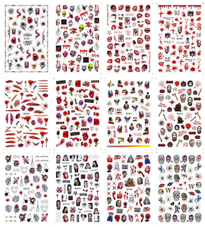 Nail art 3D stickers Skull skeleton Zombies pumpkin RIP ghost Halloween DIY NH15
