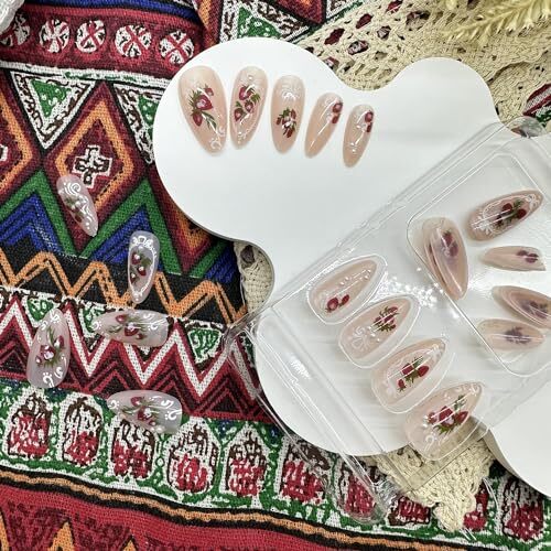 24 Pcs Almond Press on Nails French Tip RIICFDD Medium Fake Nails Nude Style 23