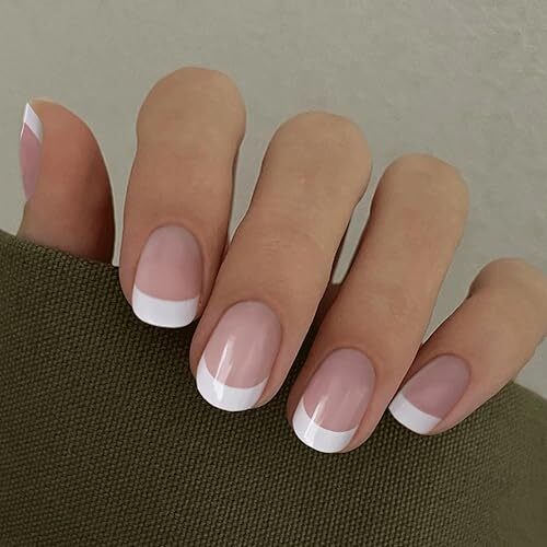 Press on Short Square Acrylic Fake Nails with Apricot Design French Natural