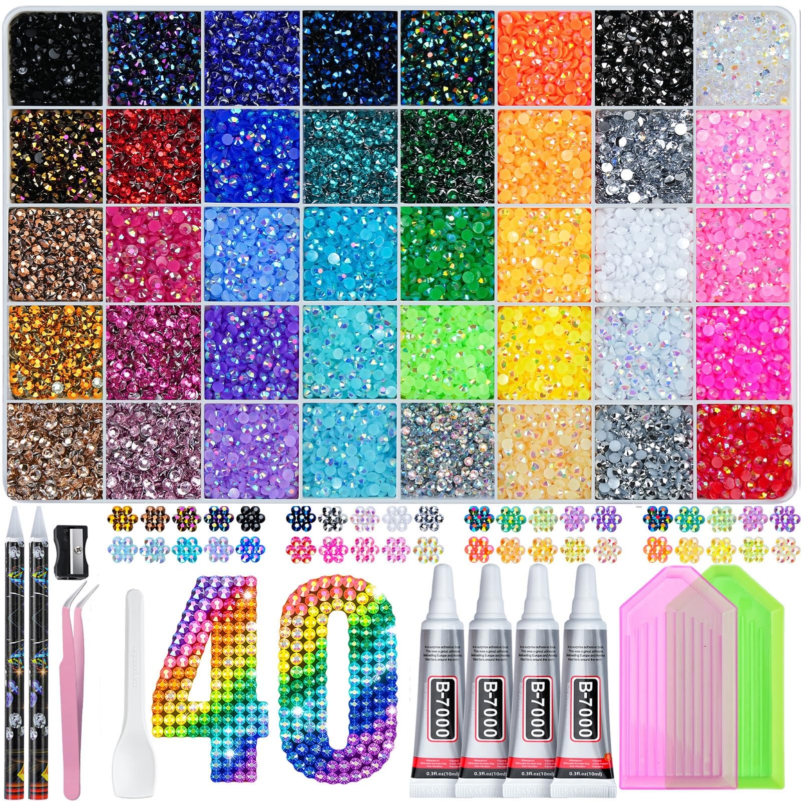 50000Pcs Bedazzling Kit with Rhinestones 3mm, 40 Colors Bedazzler Kit Resin R…