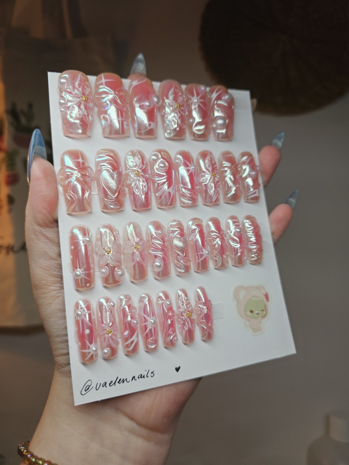 Pink Iridescent Chrome 3D HANDMADE Nails