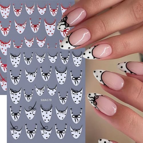 Valentine’s Day Nail Art Stickers Cute Bow French Tip 3D valentines desgins1