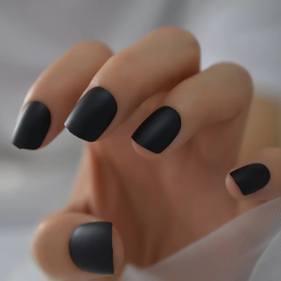 24 Short Black Matte Press on nails kit glue goth alt emo edgy punk