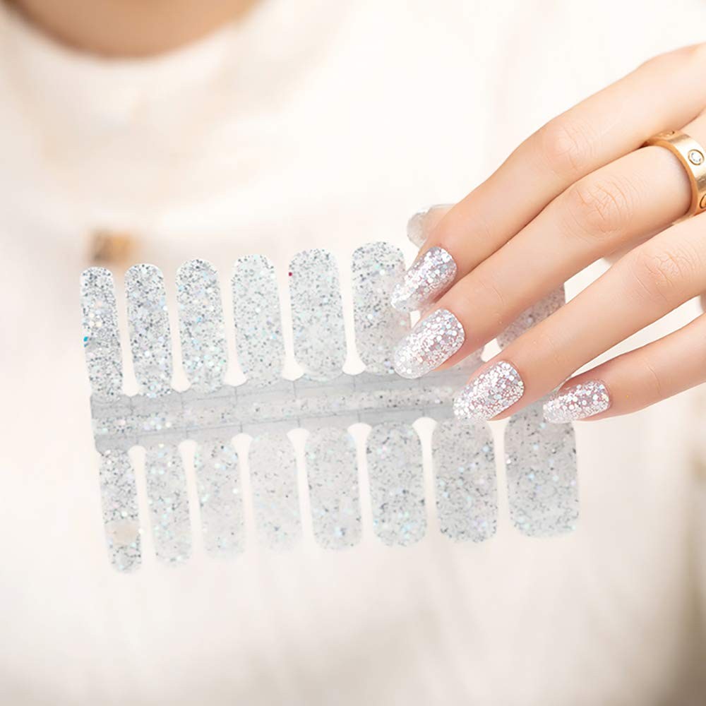 5 Sheets Nail Polish Strips Set with 1pc Nail File Glitter Sequins Design Gel…