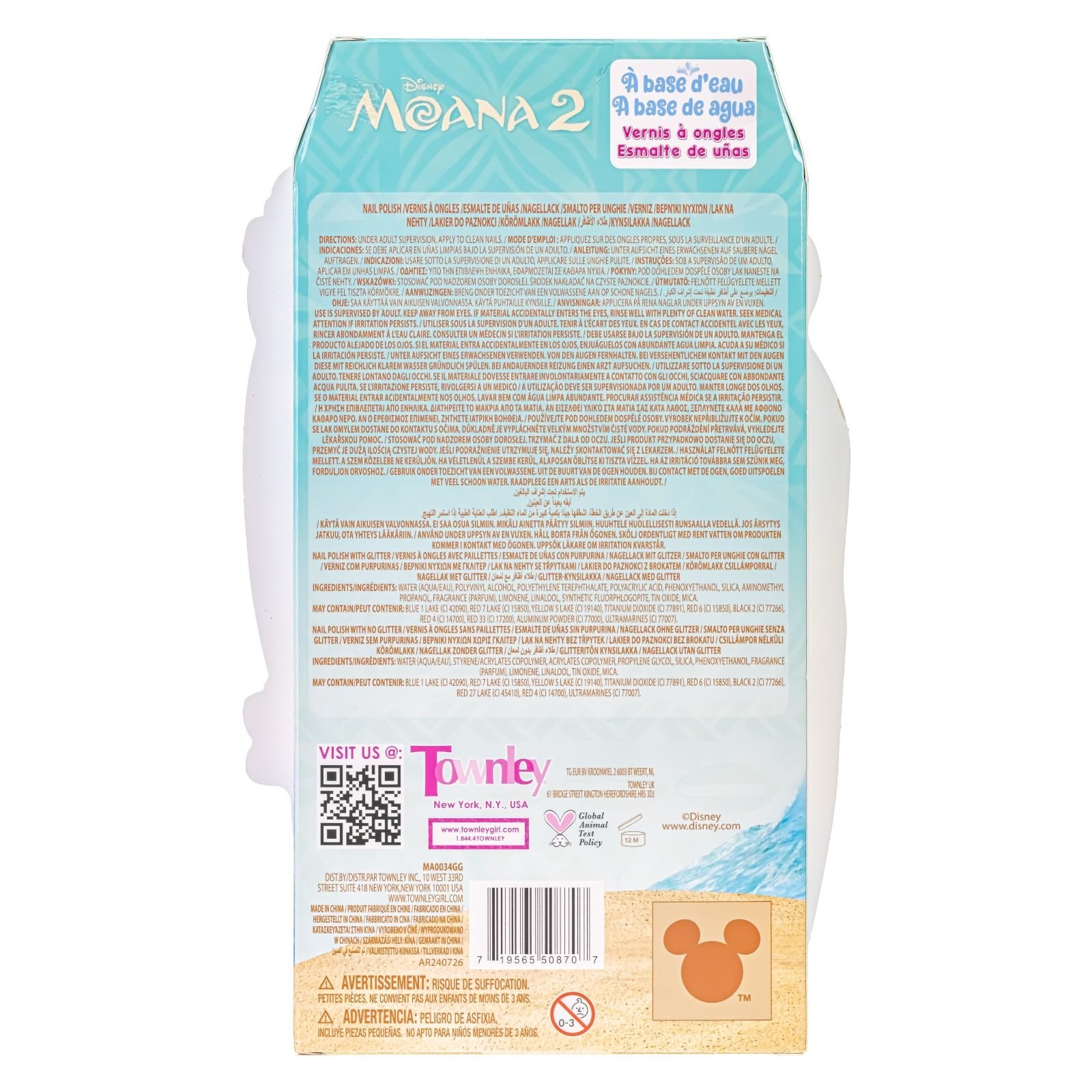 Townley Girl Moana 2 Non-Toxic Water-Based Peel Off Nail Polish Set with Glit…