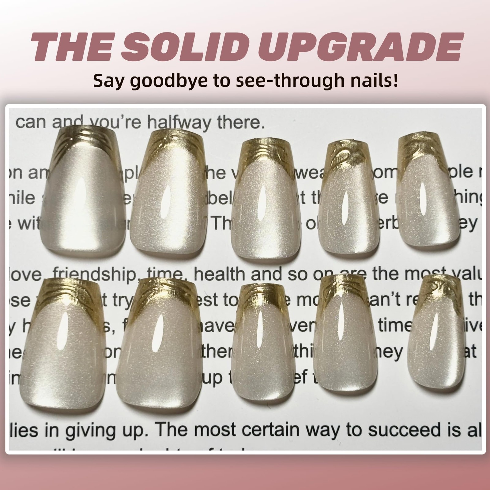 Gold French Tip Press On Nails for Women, Glossy Short, 024-Gold