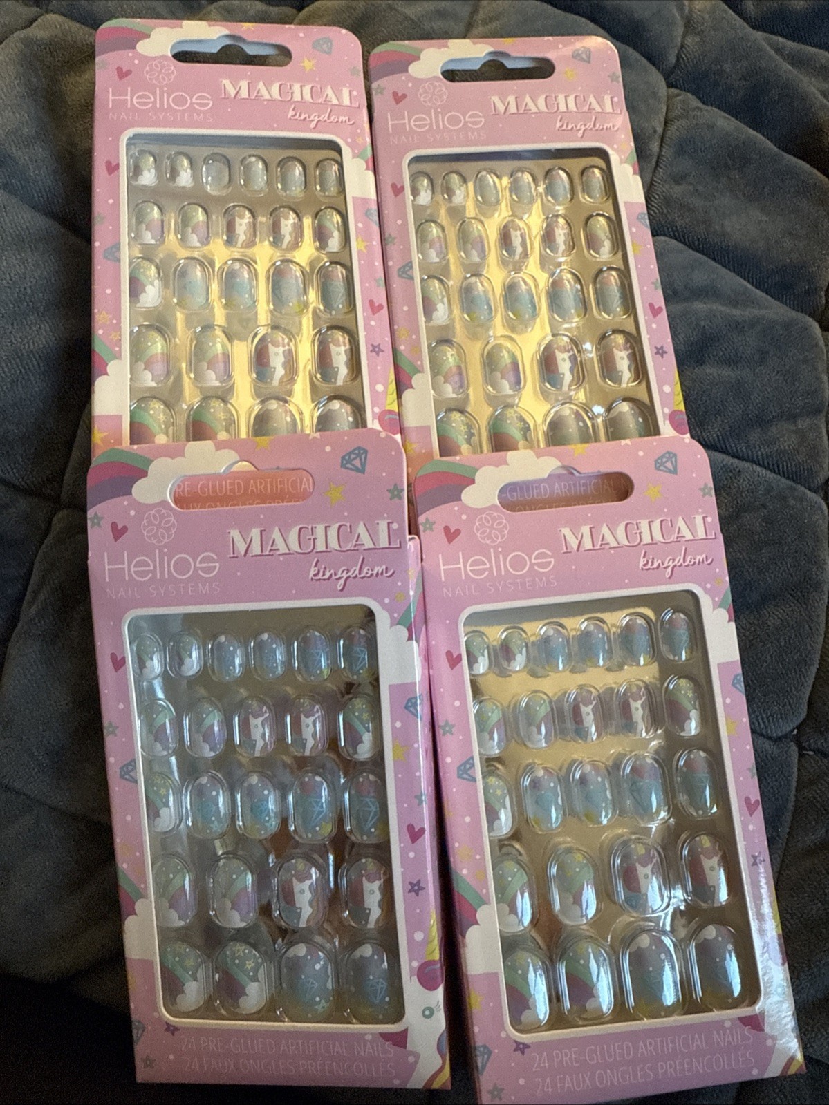 Lot of 4 Helios Kids Press On Nails Magical Kingdom Rainbow