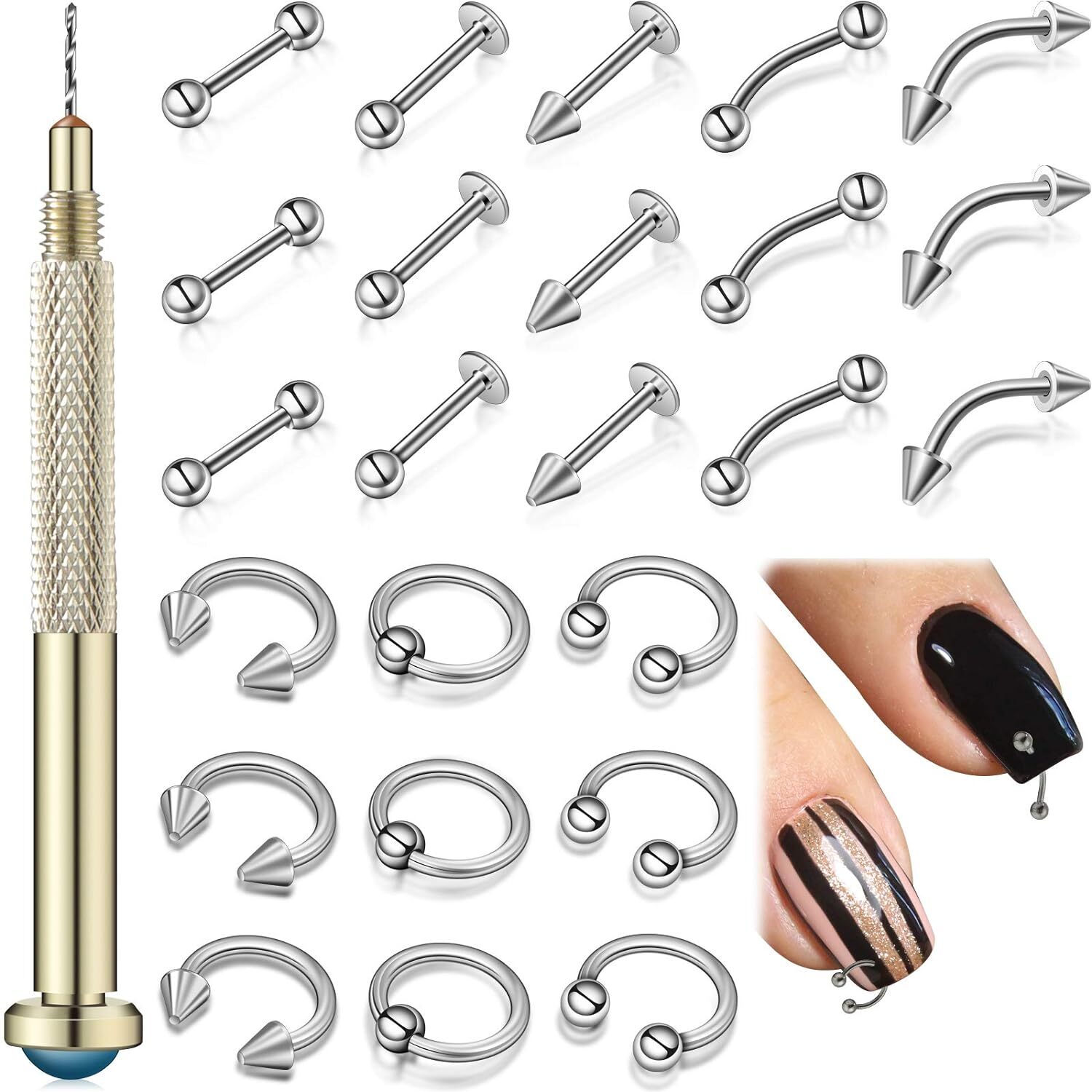 25 Piezas De Dijes Colgantes Para Unas Con Herramienta Para Perforacion De Un…