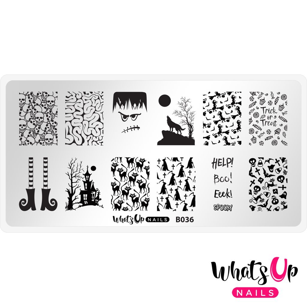 B036 Eeks and Screams Stamping Plate For Stamped Nail Art Design