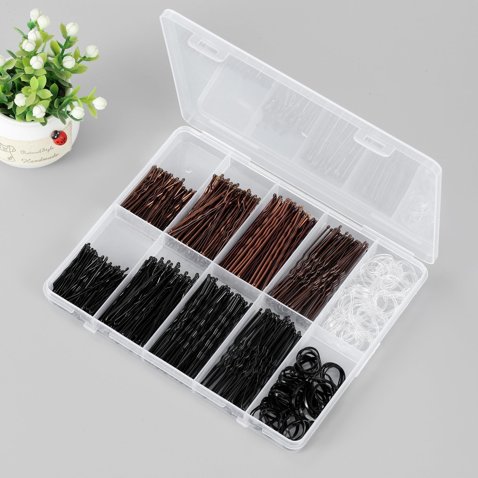 Scaups 400PCS Brown and Black Bobby Pins Kit with Hair Bands,