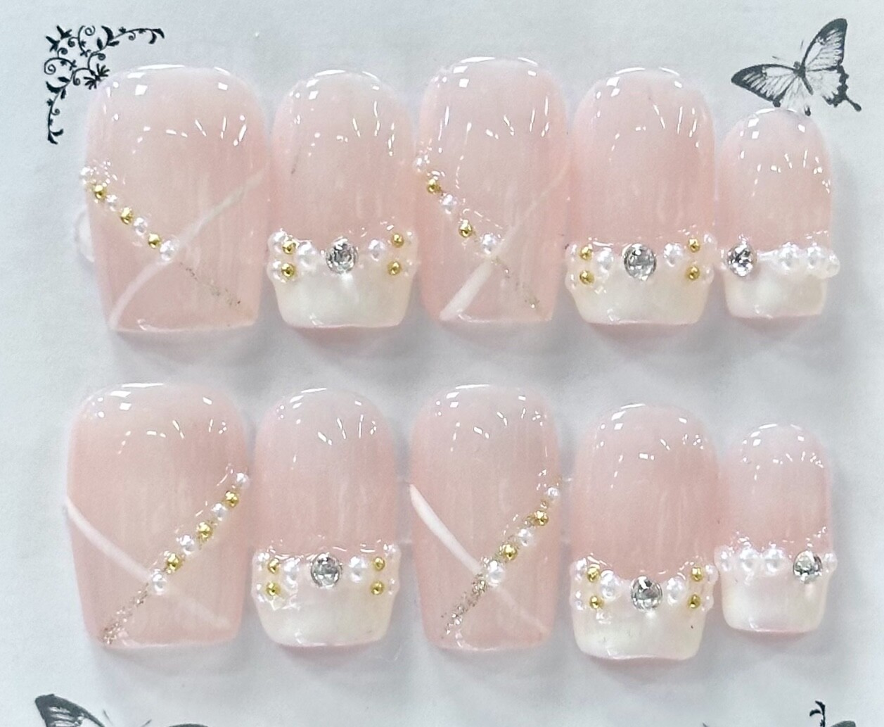 Manicure Handmade Press On Nails 10pc Reusable Artistic Design DIY Long Square