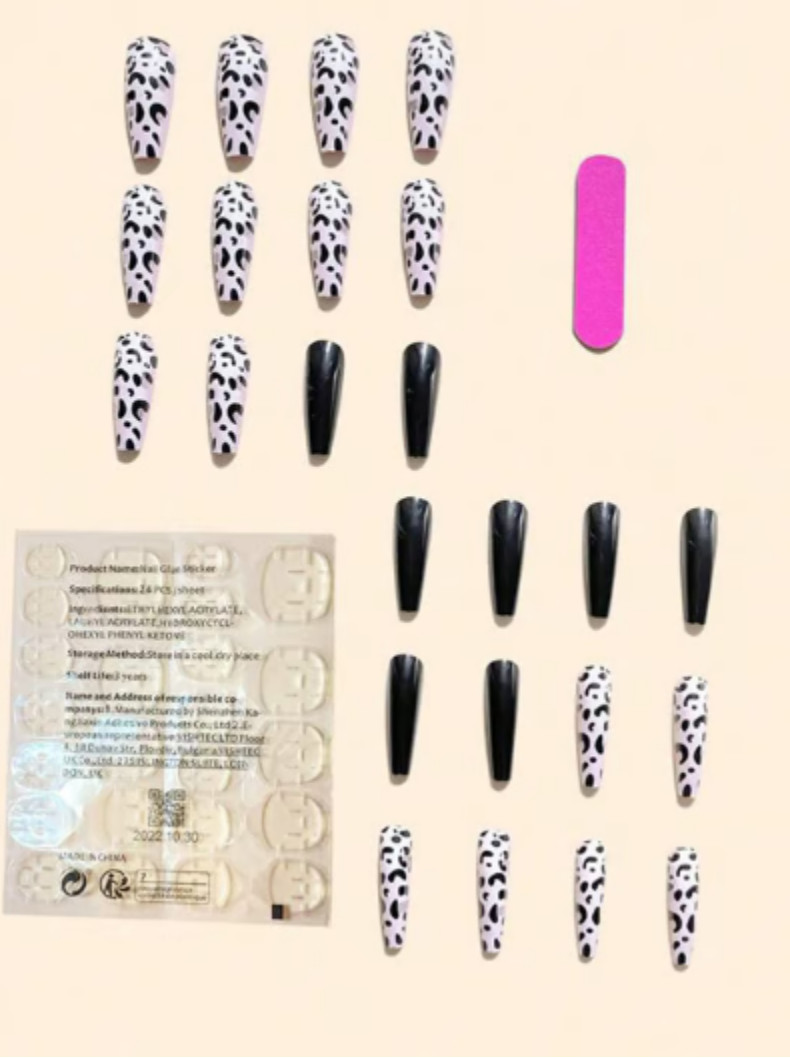 Black & White Leopard Long Press On Nails NEW NIB Winter Fashion mob wife trend