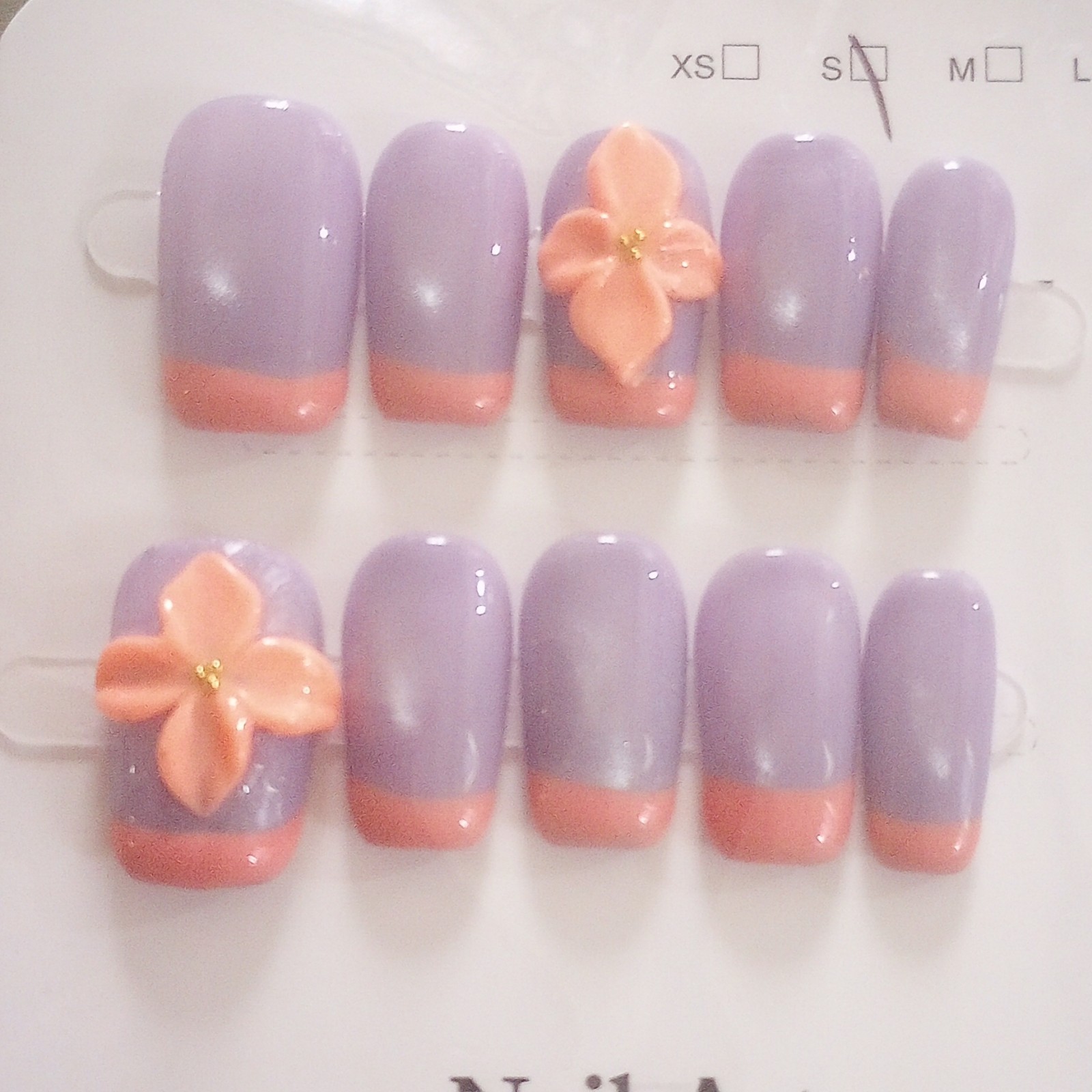 Purple & Pink 3D Flower Pre-Designed Short Square Full Cover Press-On Nails Set