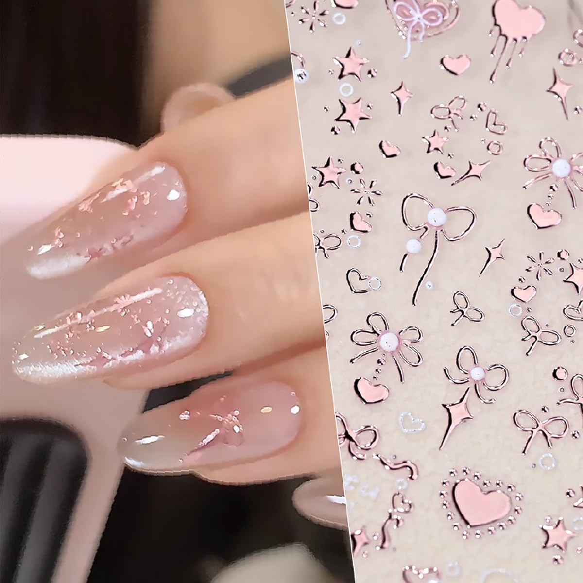 Valentine’s 5D Embossed Nail Art Stickers – Romantic Rose Gold & Pink Color
