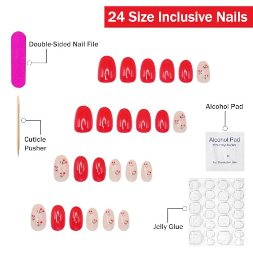 Press on Nails Short Almond SWEKKE Red Fake Nails False Nails Almond Nails25