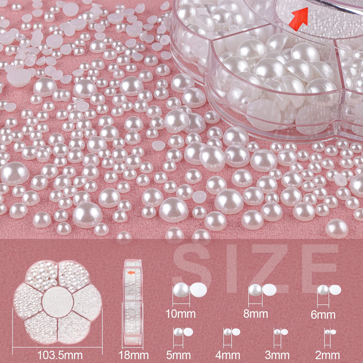 6000 Flat Back Half Round Pearls for Home DIY Nail Art Face Makeup Crafts
