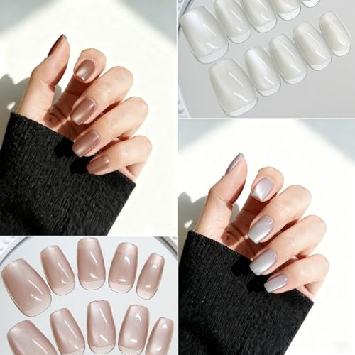 AIBEE Cat Eye Press on Nails-7 Colors Press On Nails Short Square 7 Mix Colors