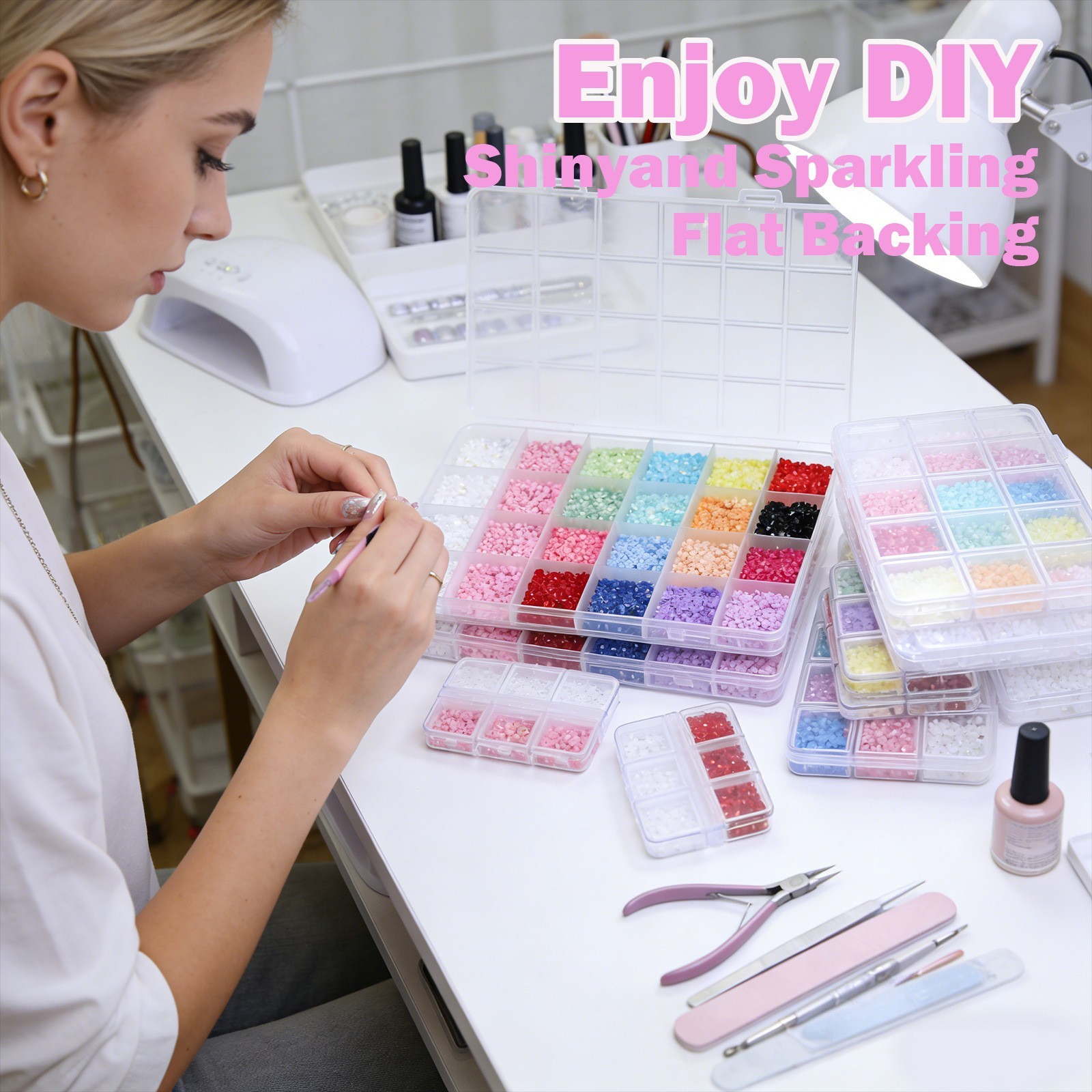 6/12/24 Grids 3D Nail Art Decoration Kit Resin Flower Bead Shapes For DIY Nails