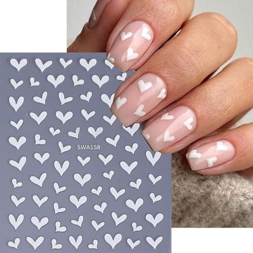 5Sheets Heart Nail Art Stickers Black White Red Heart Nails Heart Stickers-9