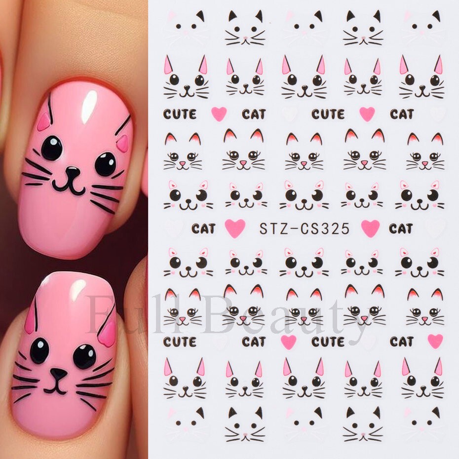 Cat Kitten Meow Animal Print Nail Stickers Decals Decoration Waterproof DIY NS53