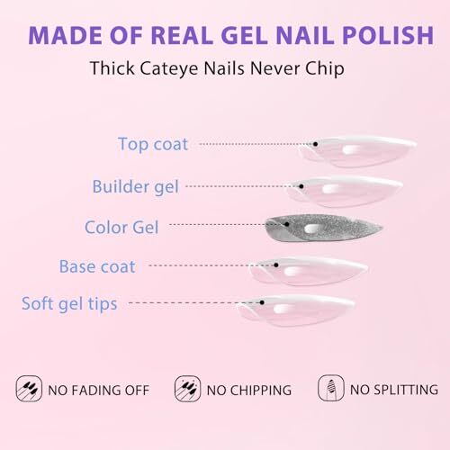 Nude Pink Cat Eye Press on Nails Short Almond Shaped, Sparkling Glazed Donut