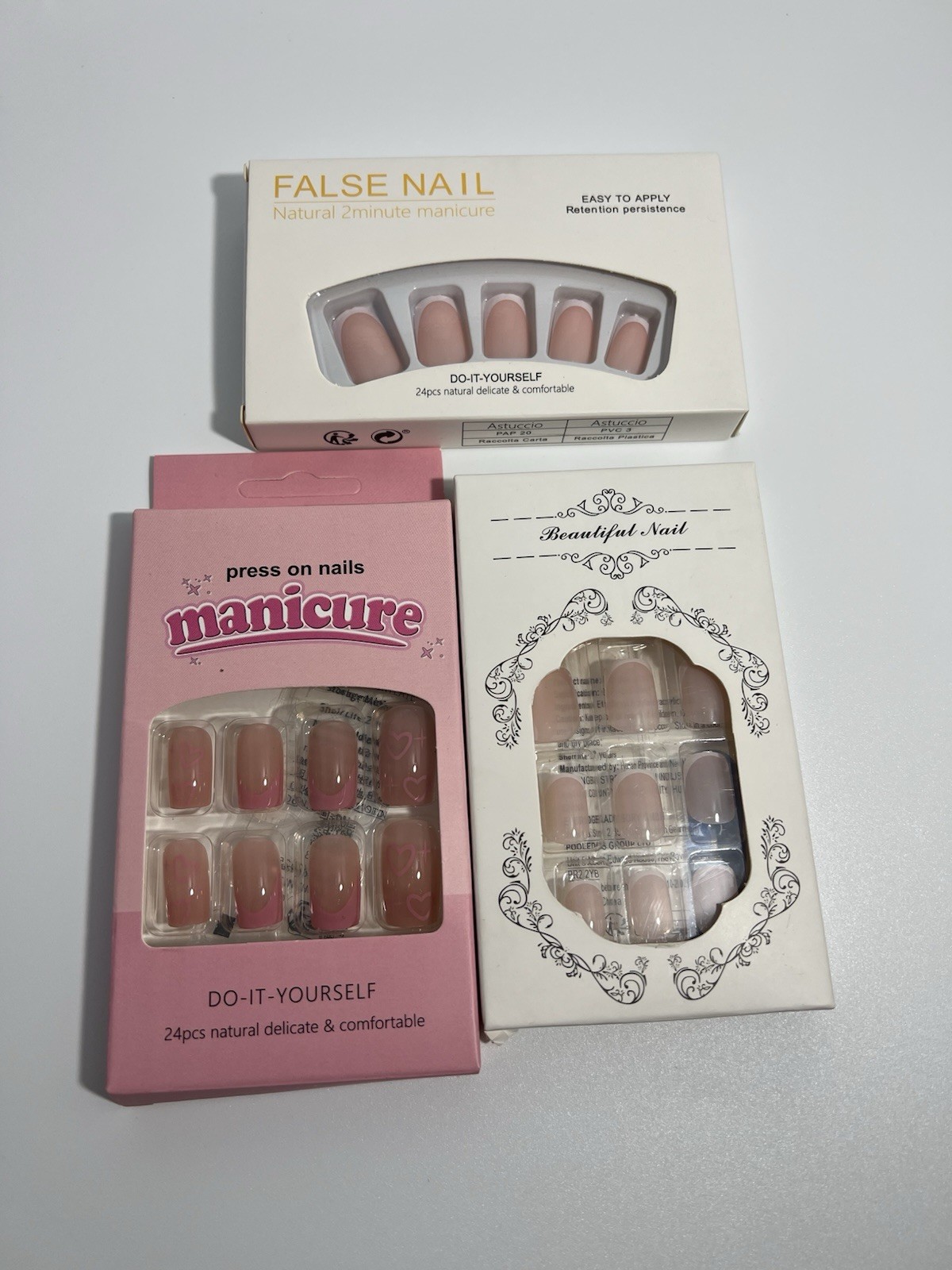 French Tip Press-On Nails Set of 3 Assortment with Glue Tabs New In Box