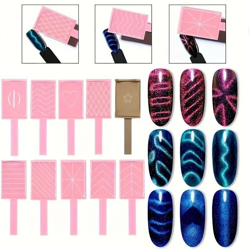 Cat Eye Nail Magnet Tool Kit 17PCS Magnetic Wand Pen Gel Polish Nail Art Pink