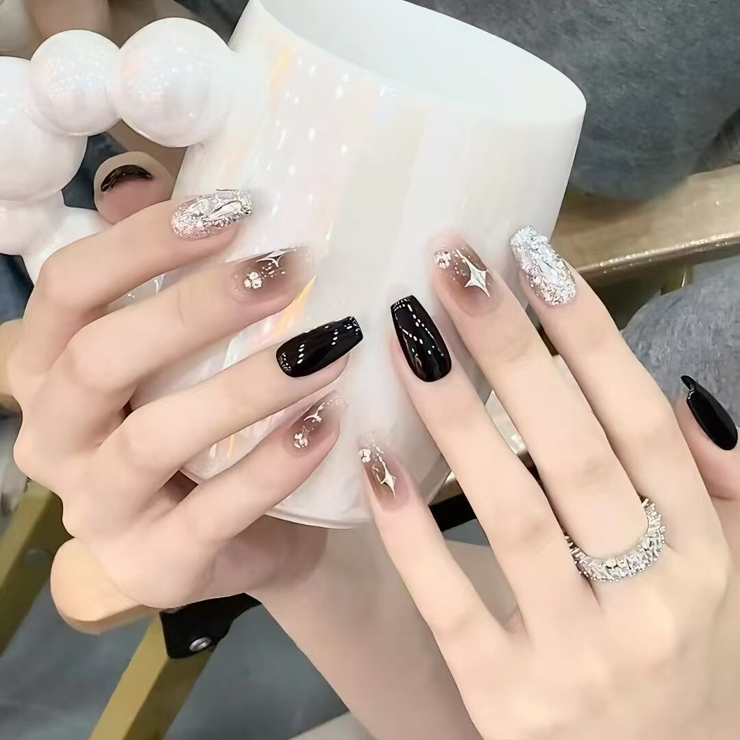 24pcs High class beautiful Colorful handmade removable Press on Nails girls gift