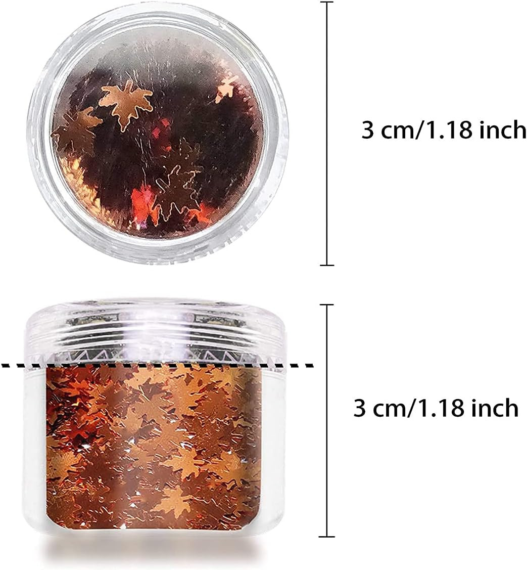 Holographic Glitters Fall Maple Leaf Shaped Nail Art Sequins Flakes 2 Pot, 3D Me