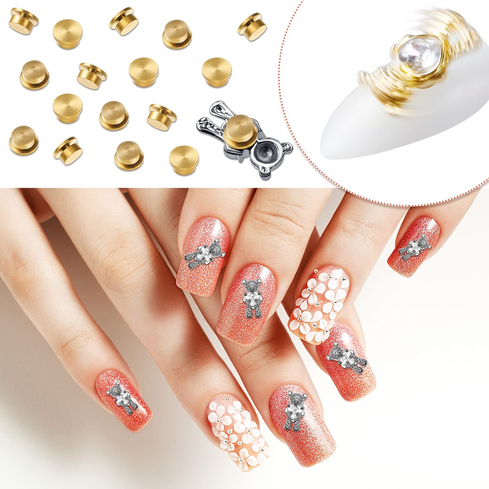 30 Pieces Spinning Nail Charms Nail Art Rotating Charm Bearing Art Tool Rings…