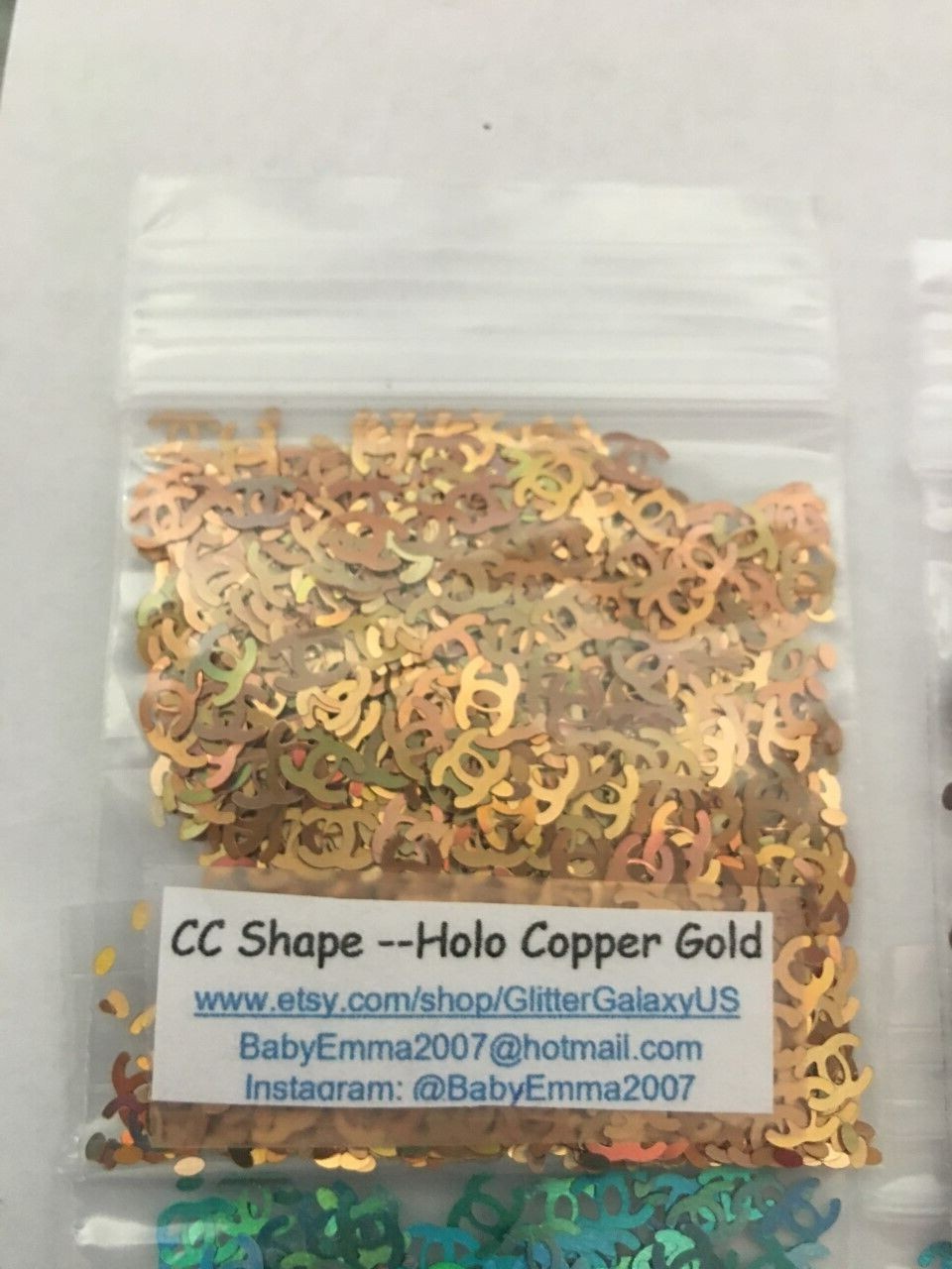Holographic CopperGOLD Glitter Nail Art Slice 2 letter alphabet confetti “C”-tsp
