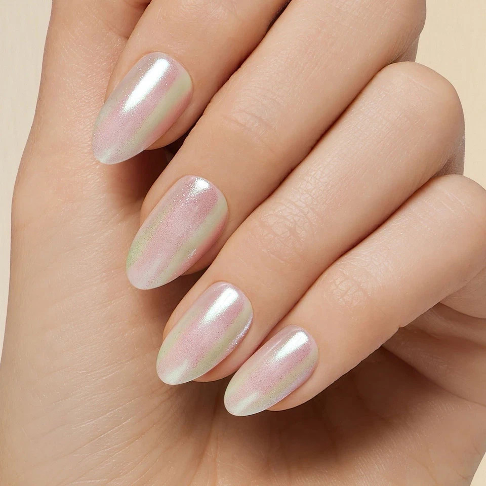 New Kleo Kolor Press-On Gel Nails 30-Pack~Vibe Check White Chrome Long Almond