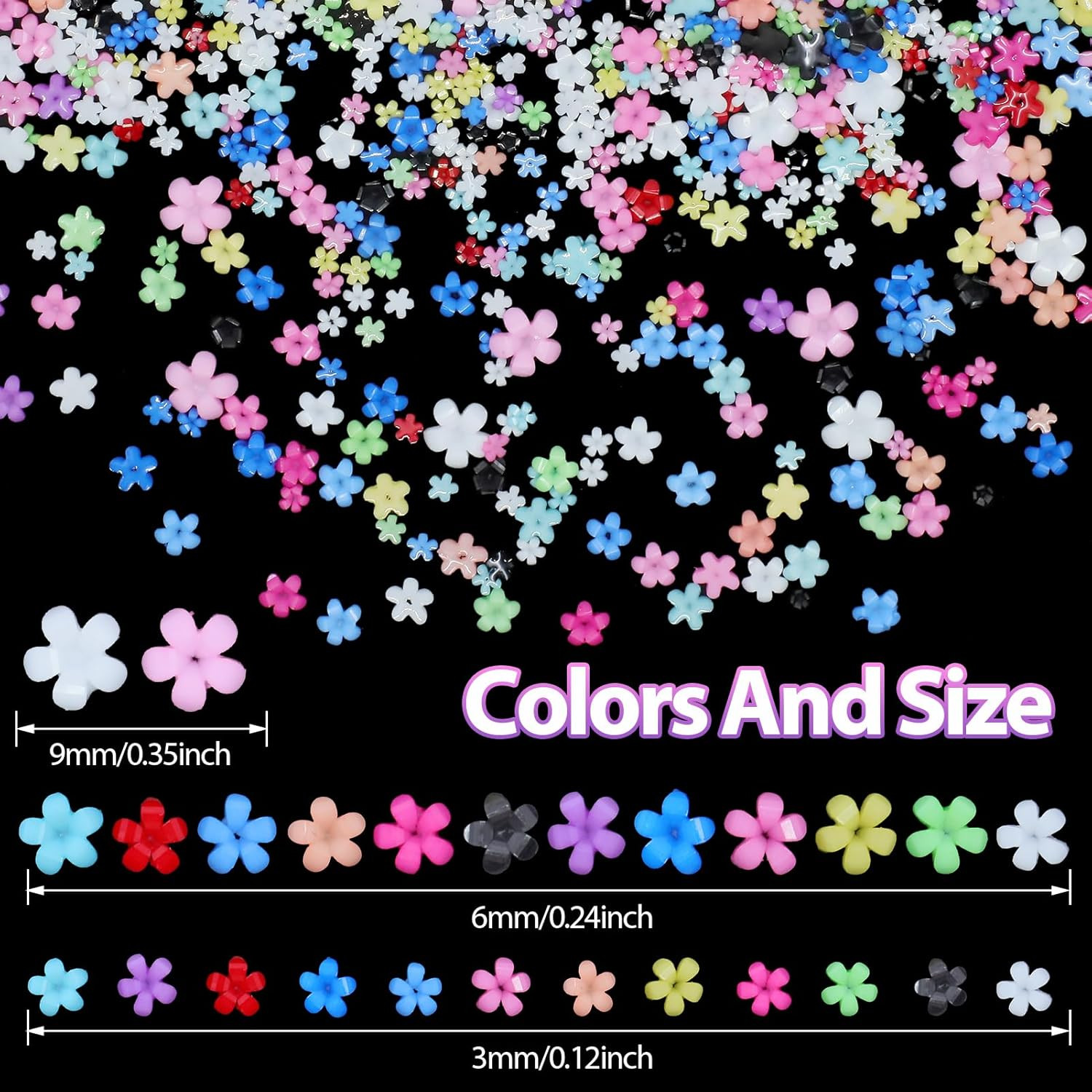 Flower Nail Charms, 3D Color Tiny Flowers Charms for Nails, Acrylic Spring