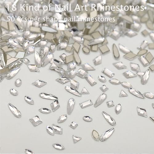 900 Special-Shaped Clear Nail Diamonds & 3200 Flat-Bottom Nail Rhinestones Set w