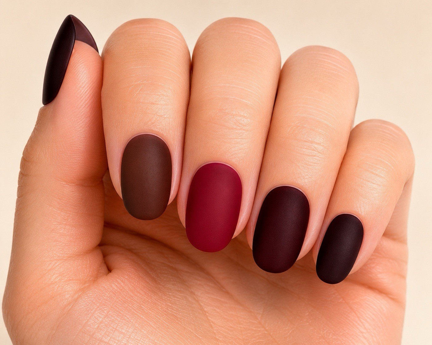 Matte Press On Nails Short Almond 96PCS Brown Burgundy Red Full Kit Reusable