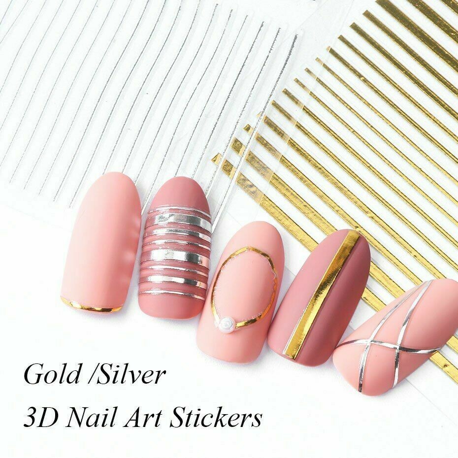 Nail Art Stickers Decals Rose Gold Lace Abstract Lines French Line Manicure NS33