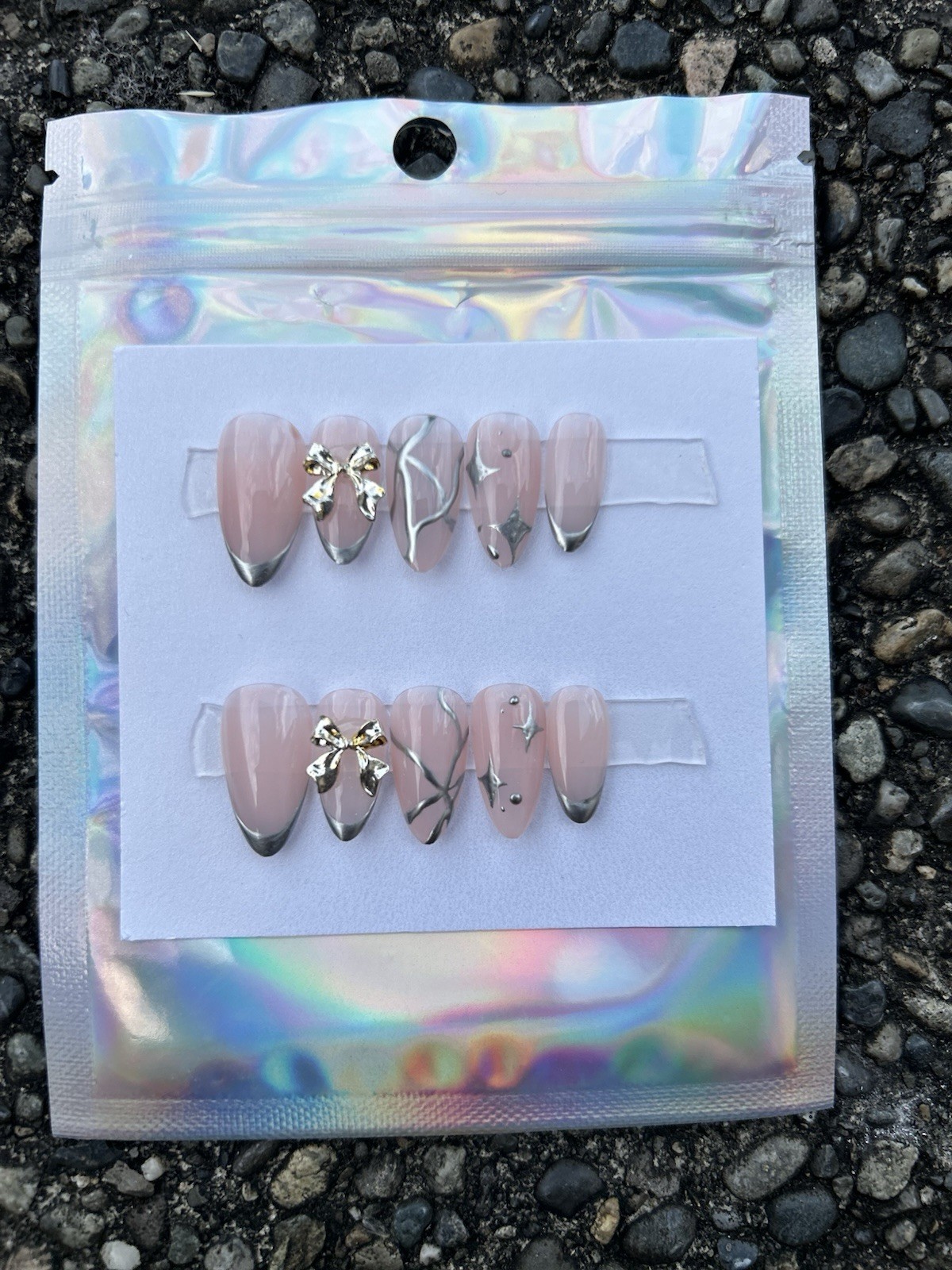 Press ons! – sliver/chrome french tip! size m