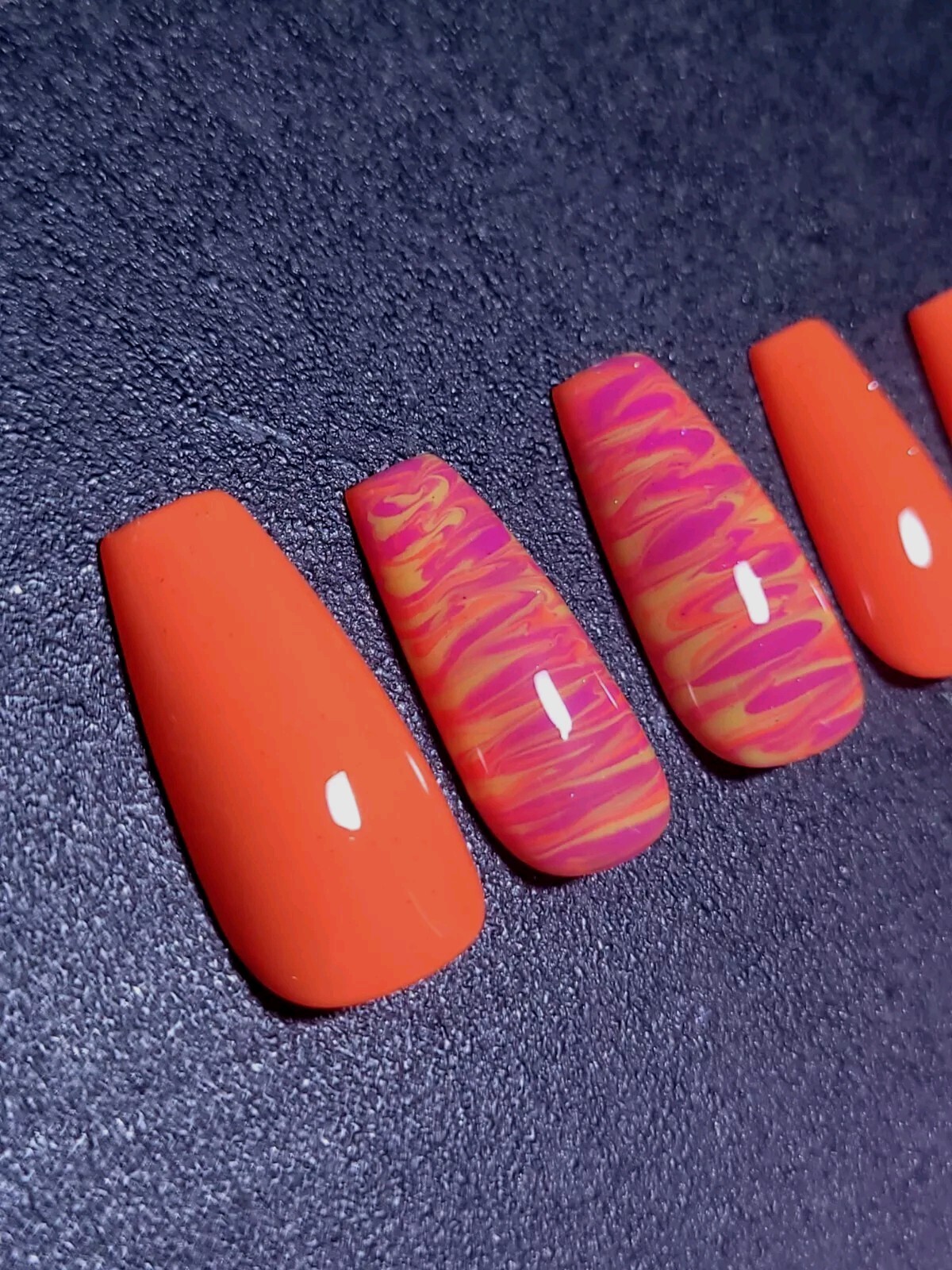 Custom Gel Press on Nails fake nails Handmade 10 pc set LARGE Neon Orange Pink