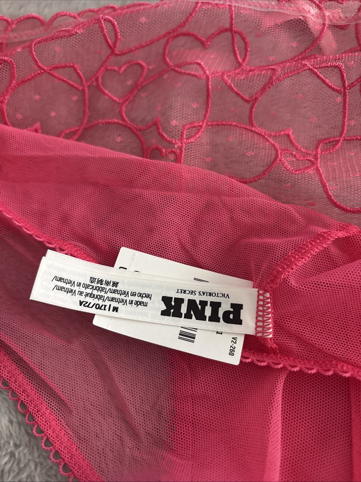 Victoria Secret Pink Cheeky Hiphugger Mesh Panty Sexy Lace Wink Heart Embroidery