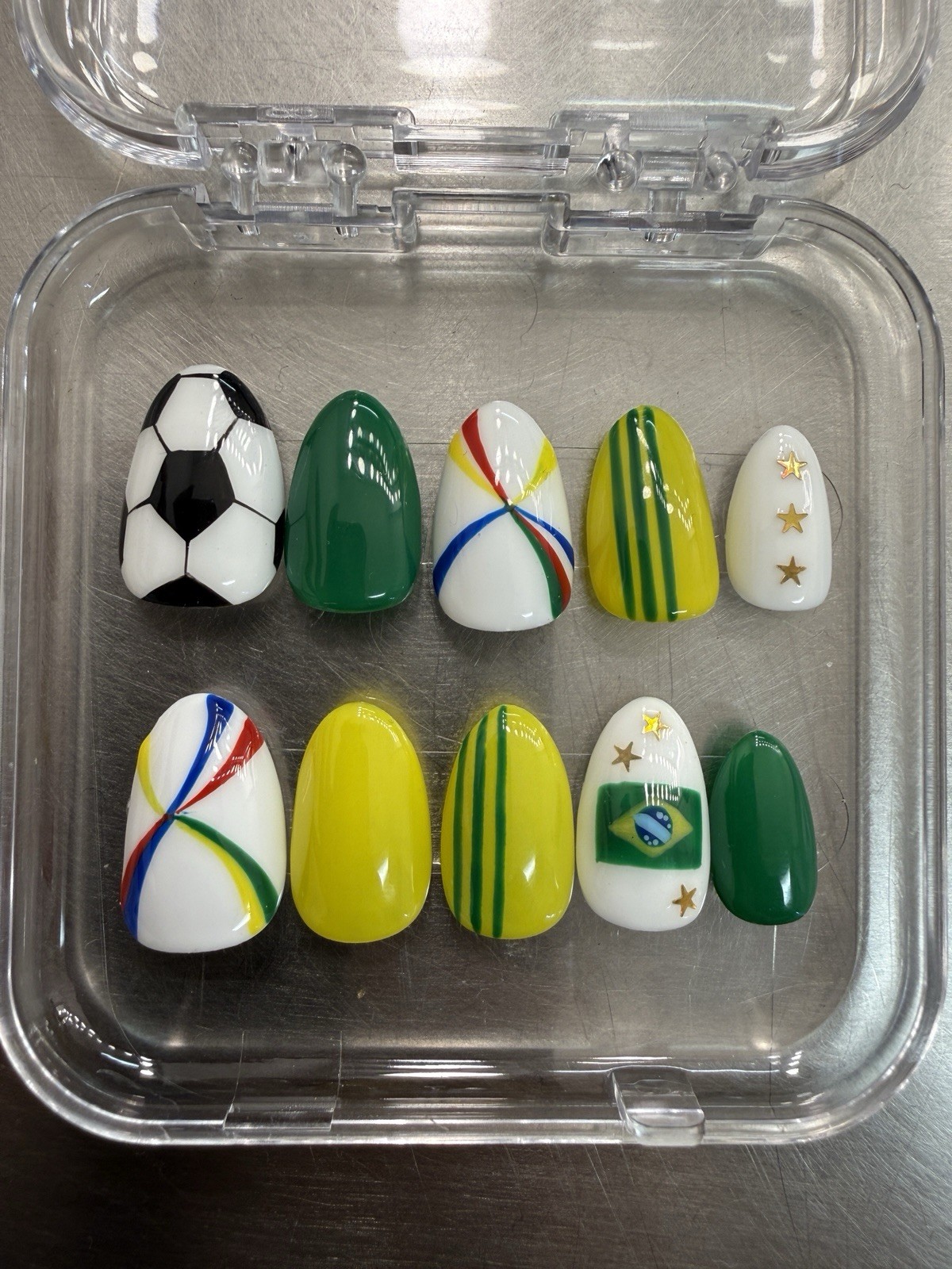 Handmade Japanese Nail Press On Nails, Brazil World Cup2026 Design