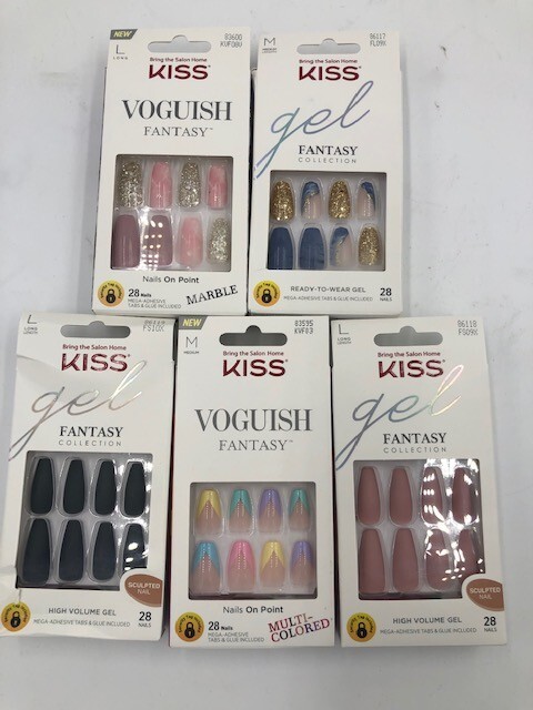 Kiss Gel Voguish Fantasy Press On Nails YOU PICK Muave, Black, Glitter, Rainbow