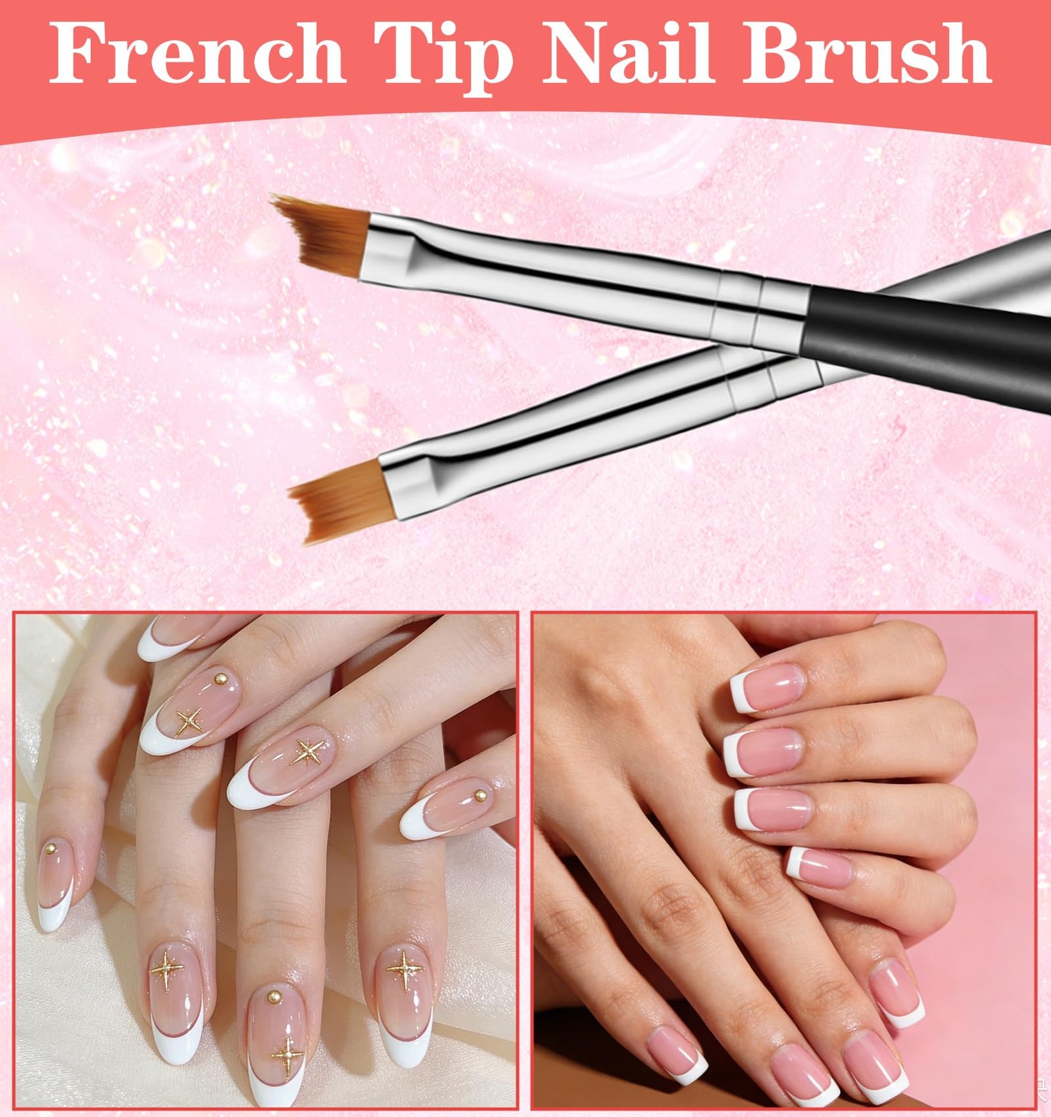 6 Pcs French Manicure Brush, French Tip Brush with Soft Oblique Head