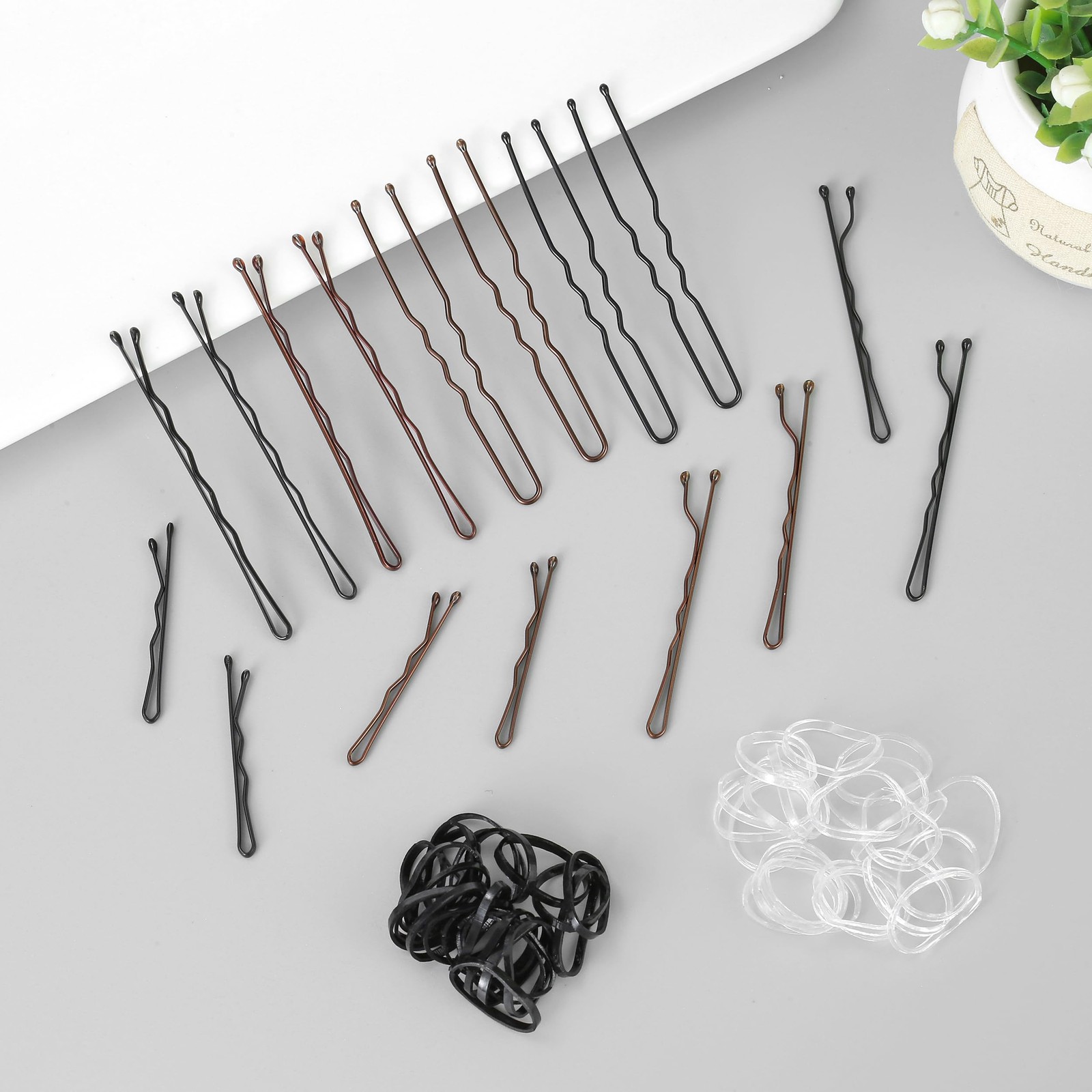 Scaups 400PCS Brown and Black Bobby Pins Kit with Hair Bands,