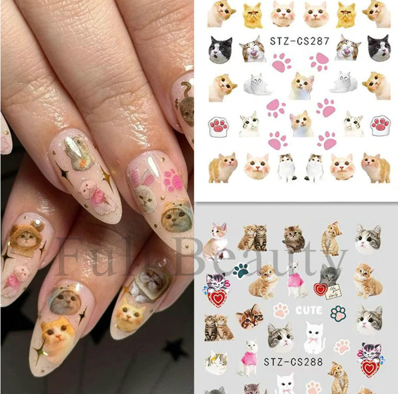 3 Sheets Cat Kitten Footprint Nail Stickers 3D Self-Adhesive Cartoon Animal NS2