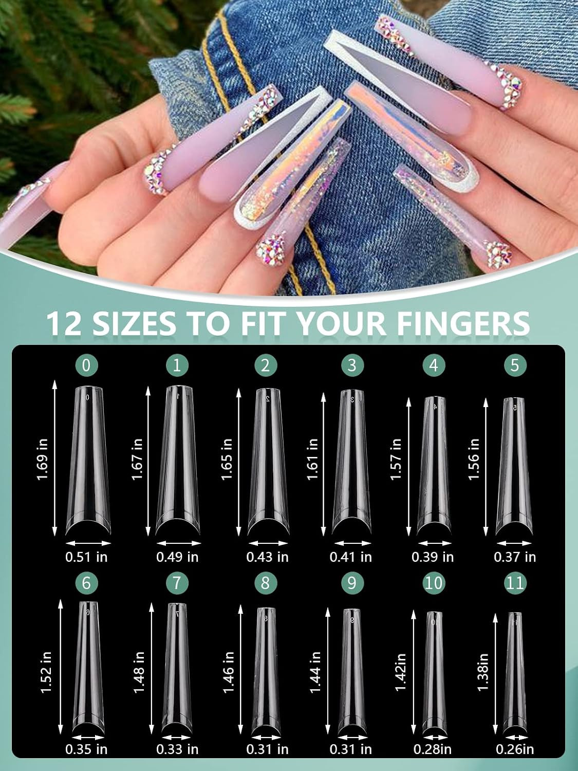 XL Long Nail Tips: Coffin & Square 2 Shapes for Home DIY | 480PCS Long Clear Nai