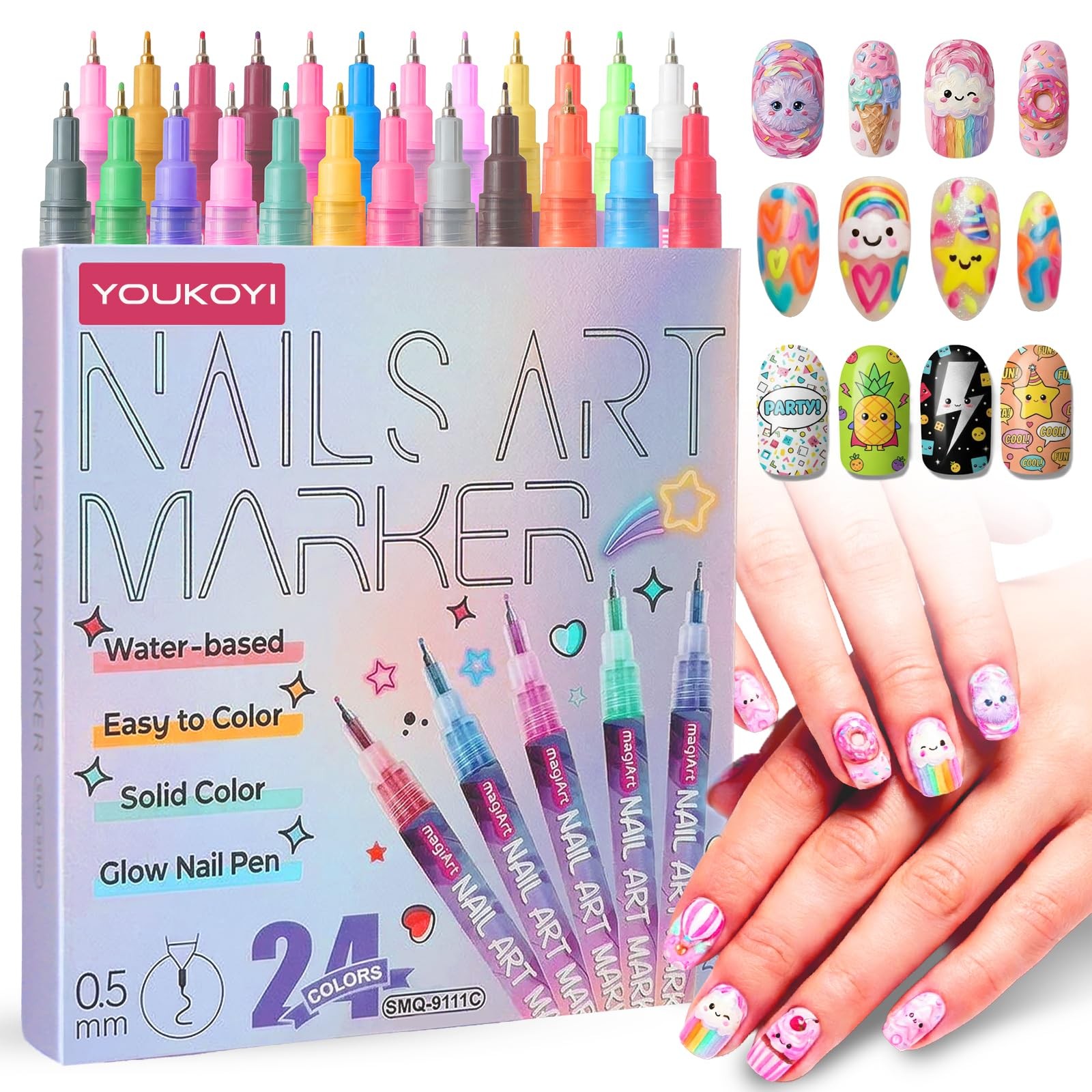 Nail Art Pens, 24 Colors Precision Tip Nail Art Markers Set Easy to Use for B…