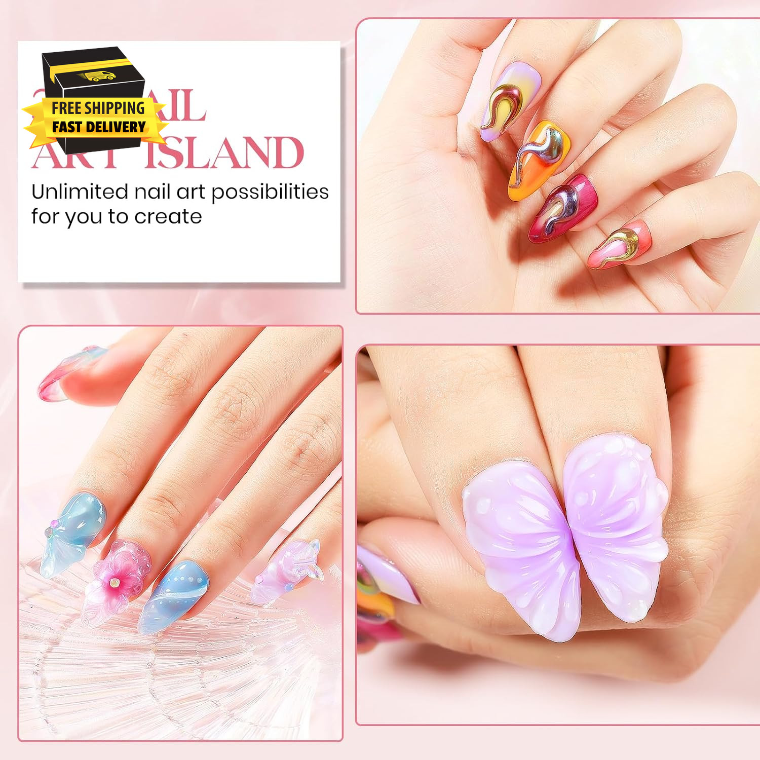 3D Nail Gel 30G Clear 3D Nail Art 3D Sculpting Gel with Chrome Powder for Nail A