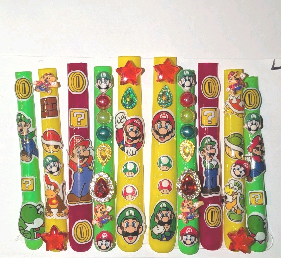Bright Custom Super Mario Multicolor Decorative 6Xl Press On Nails Sz Large